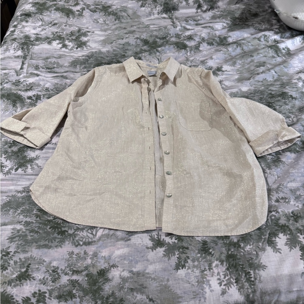 Chico's Cream Notched Collar Button Down Shirt - Picture 10 of 11